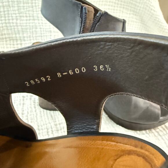 Coclico Platform Wood Heels Size 36.5 Dark Gray Blue Leather Cut Out Open Toe - Picture 11 of 15